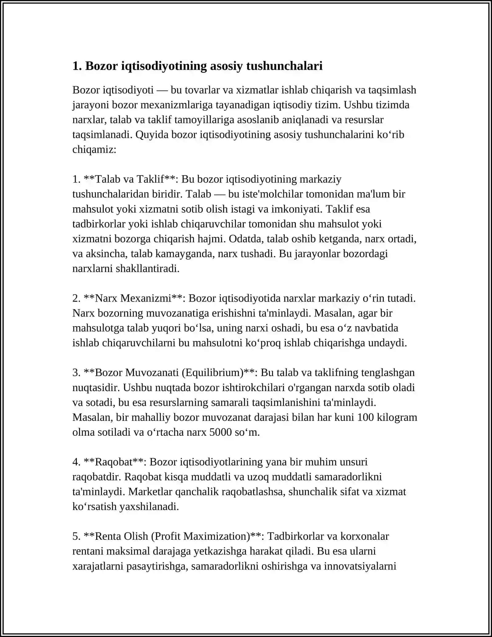 MUSTAQIL ISH Mavzu: BOZOR IQTISODIYOTINI TARTIBGA SOLISH MEXANIZMI 3
