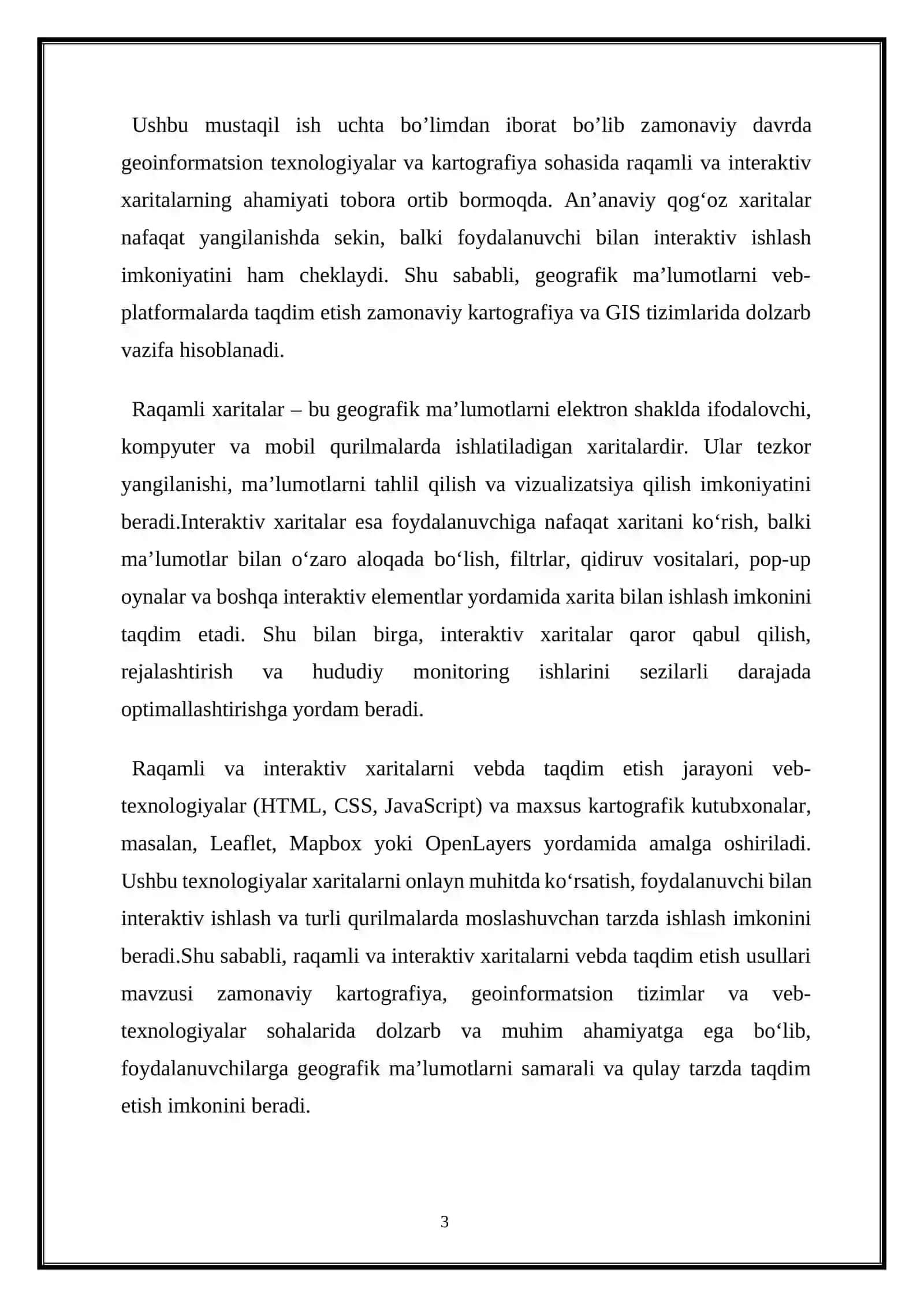 Raqamli va interaktiv xaritalarni vebda taqdim etish usullari. 3