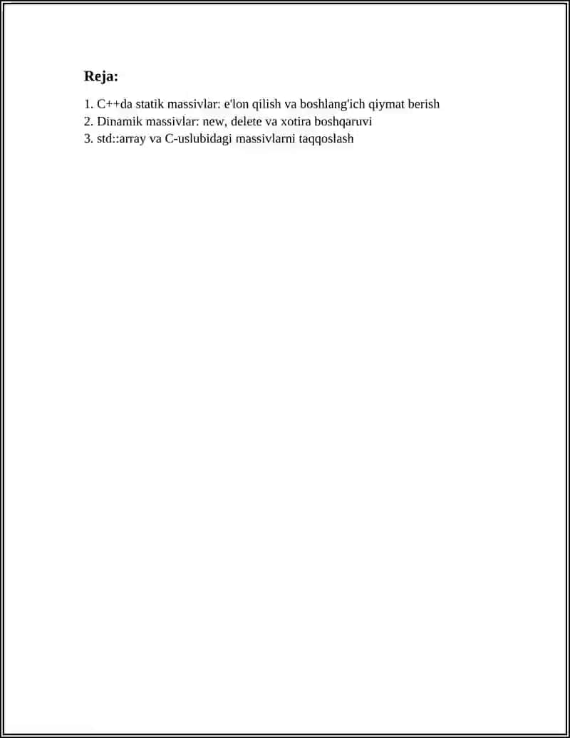 DASTURLASH C++ MASSIVLAR 3