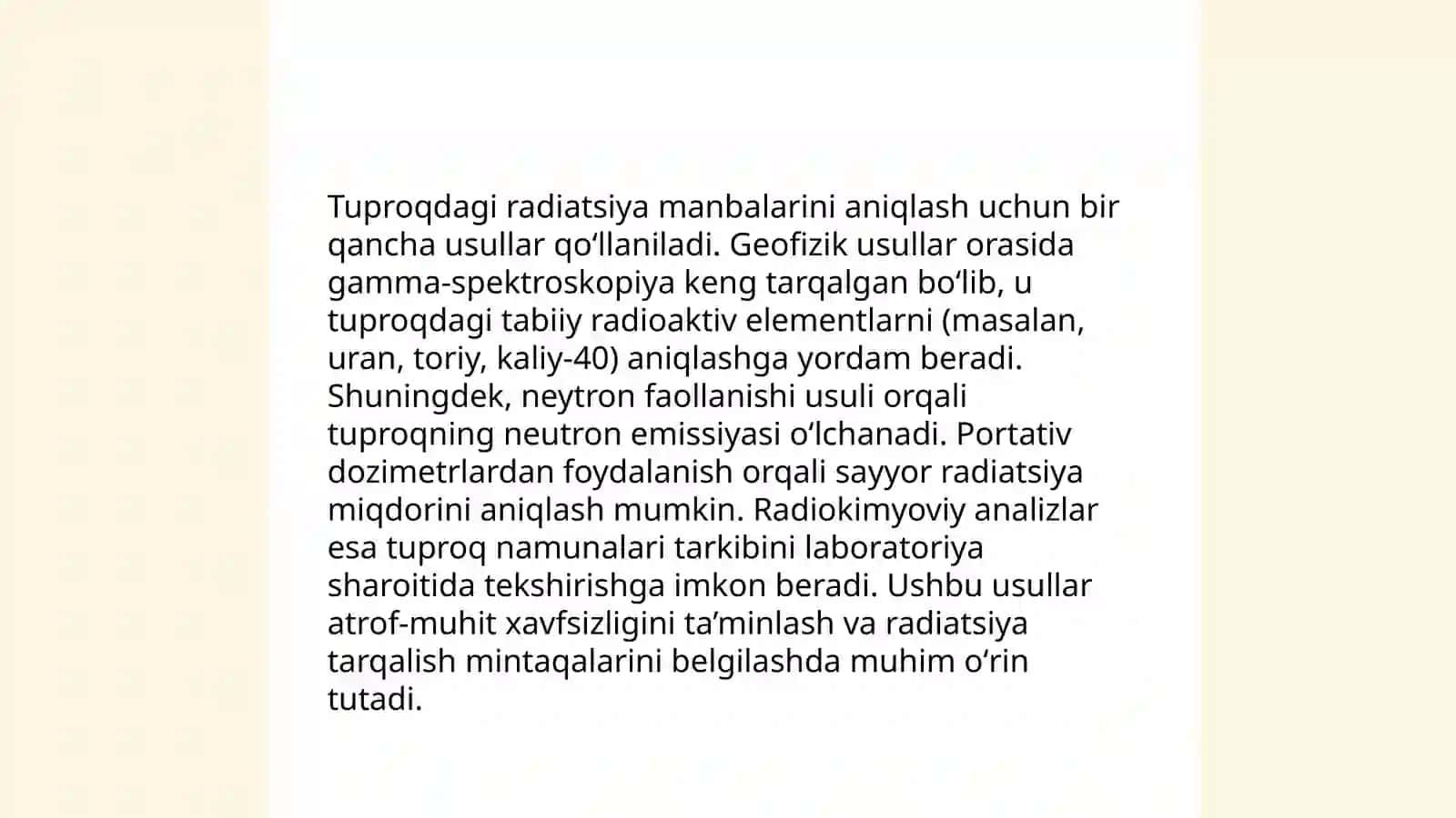 Tuproqning radioaktiv moddalar bilan ifloslanganligini tekshirish 3