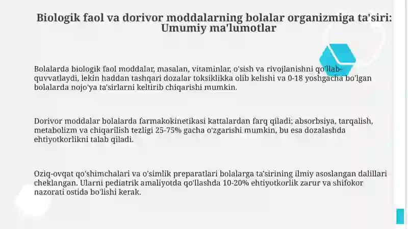 Biologik faol va dori moddalar bolalar organizmiga ta'siri 3