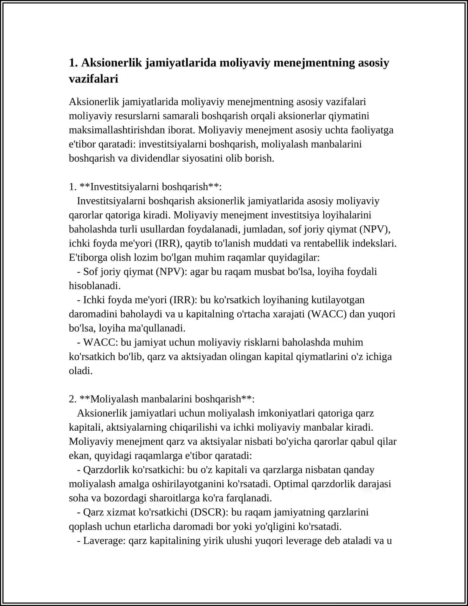 AKSIONERLIK XIZMATLARIDA MOLIYAVIY MENEJMENT XIZMATLARINI TASHKIL QILISH XUSUSIYATLARI 3