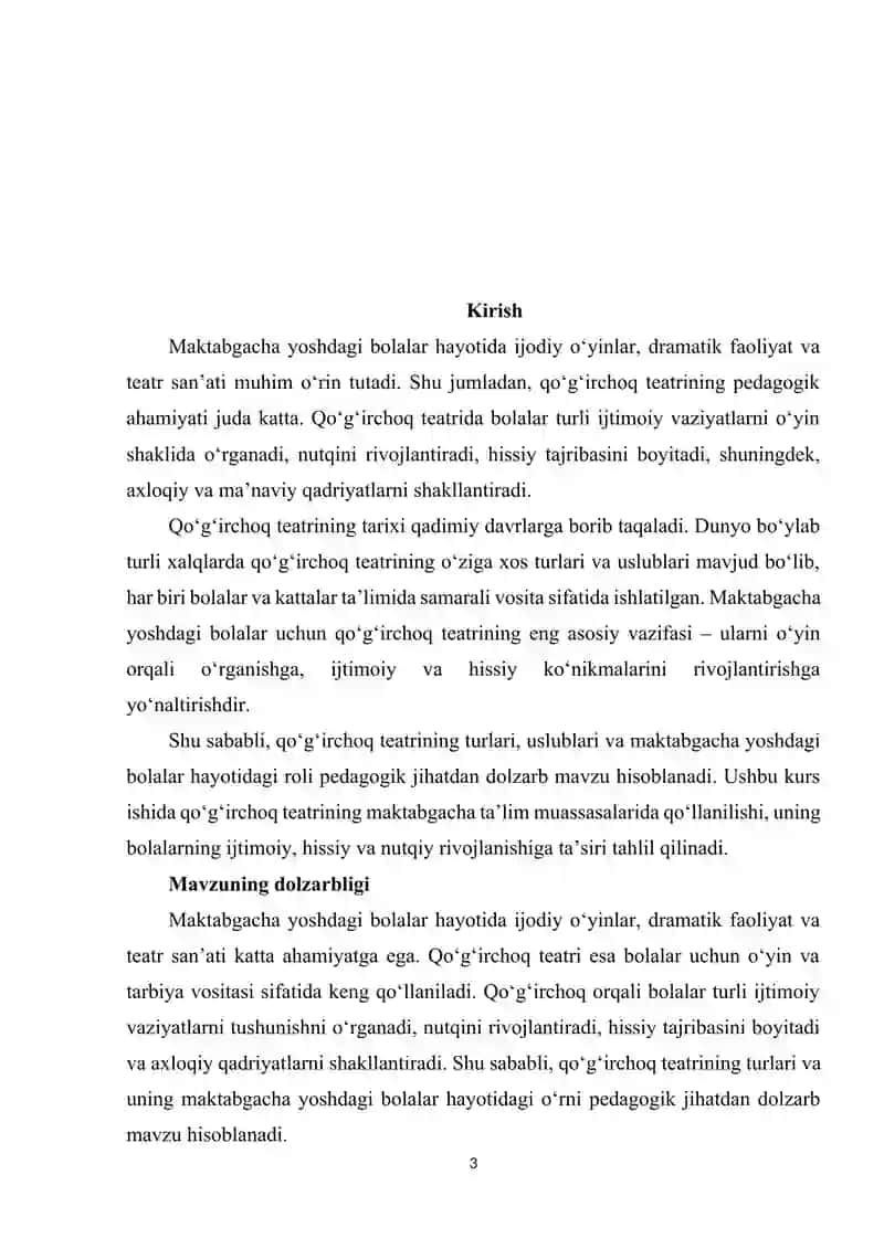Qo'g'irchoq teatri turlari. Qo’g’rchoq teatirining maktabgacha yoshdagi bolalar hayotida tutgan o'rni 3