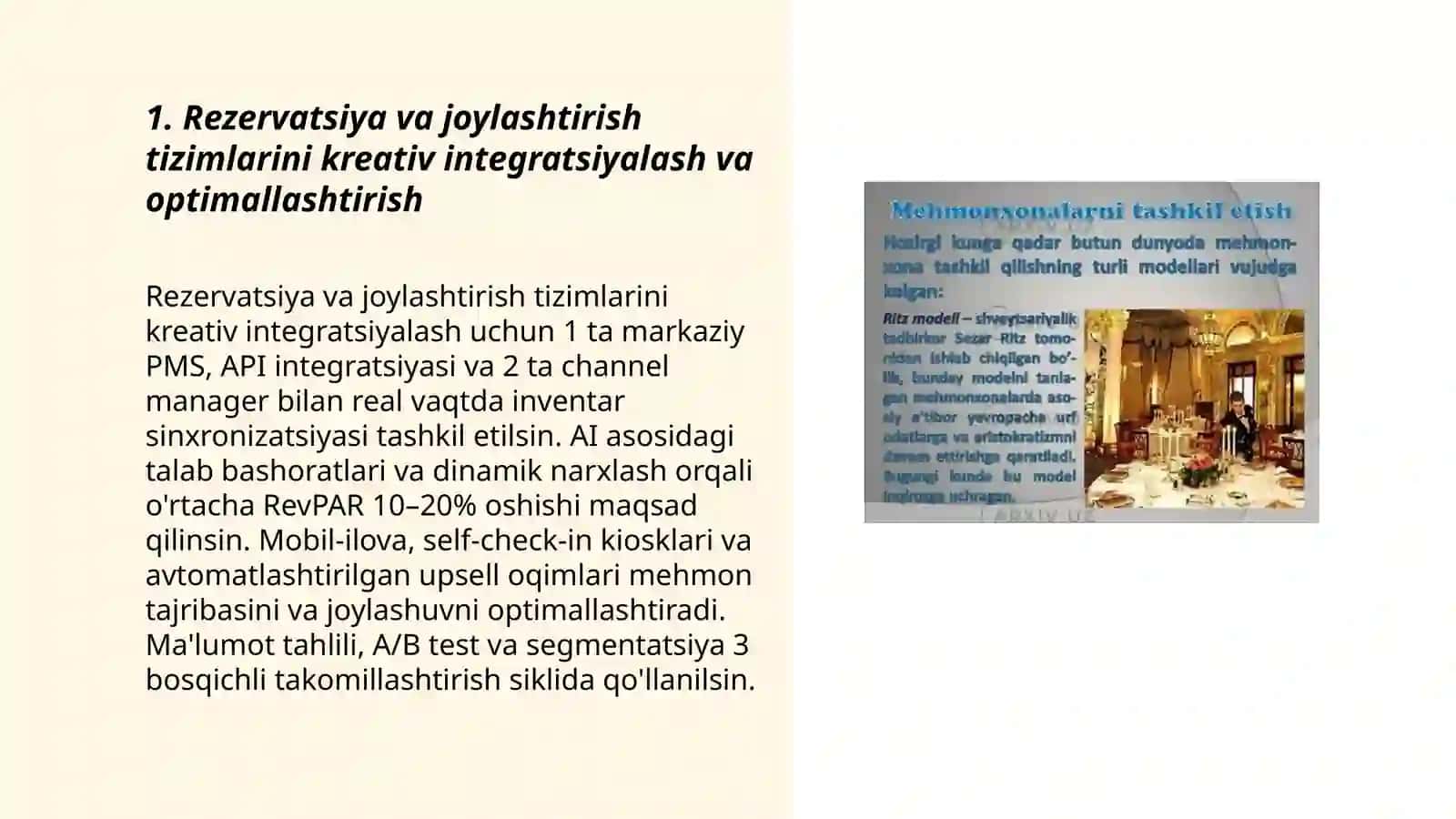Mehmonxona va restoranlarda joylashtirish vositalarini boshqarishda kreativ fikrlash va ijodkorlik 3
