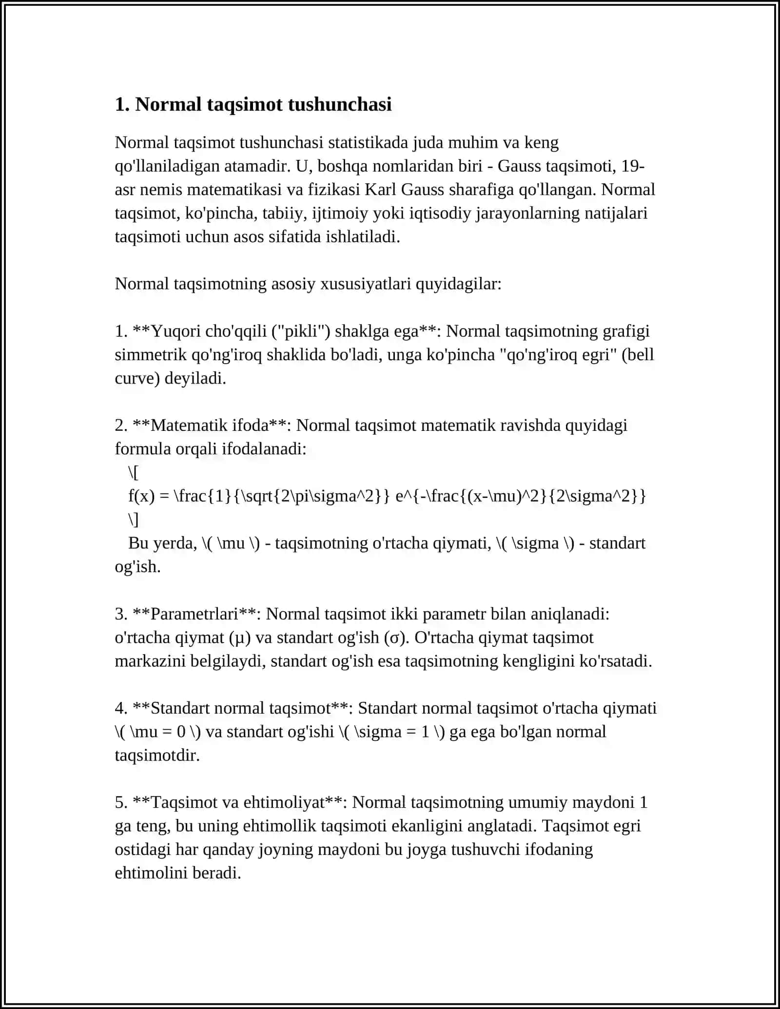 EKONOMETRIKADA NORMAL TAQSIMOT VA UNING XUSUSIYATLARI 3