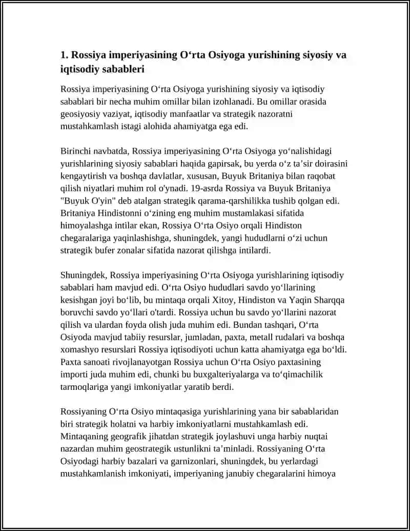 RASIYA IMPERIYASINING O‘RTA OSIYOGA YURISHI VA TURKISTON GENERAL-GUBERNATORLIGINING TASHKIL TOPISHI 3