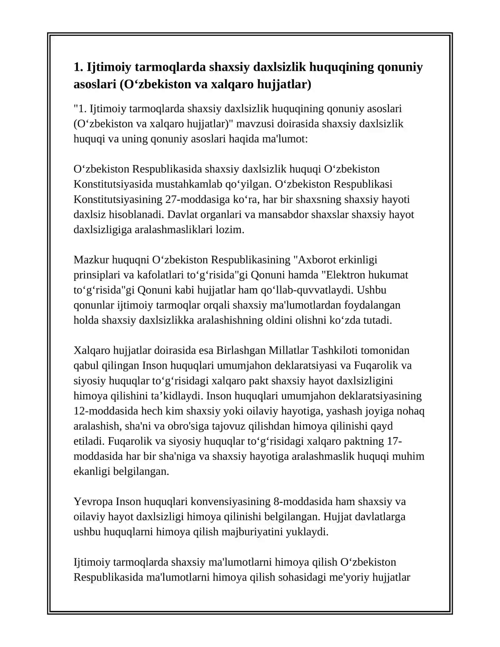 IJTIMOIY TARMOQLARDA SHAXSIY DAXLSIZLIK HUQUQI VA KIBERBULLING MUAMMOSI: HUQUQIY VA AXLOQIY TAHLIL 3