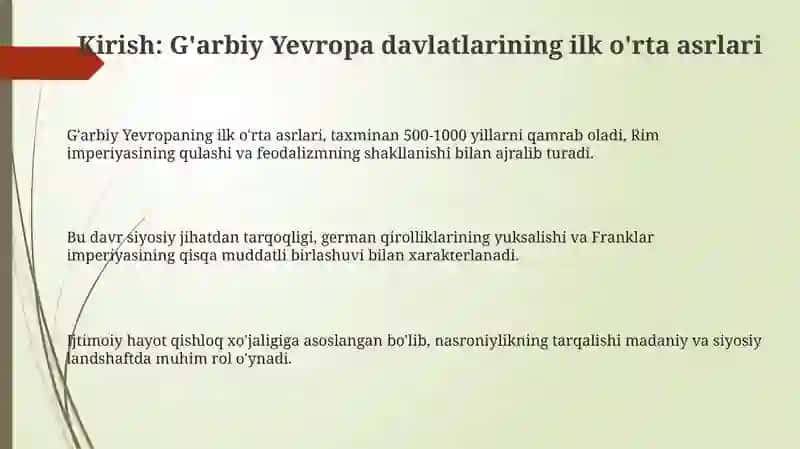 G'arbiy Yevropa davlatlarining ilk o'rta asrlari 3