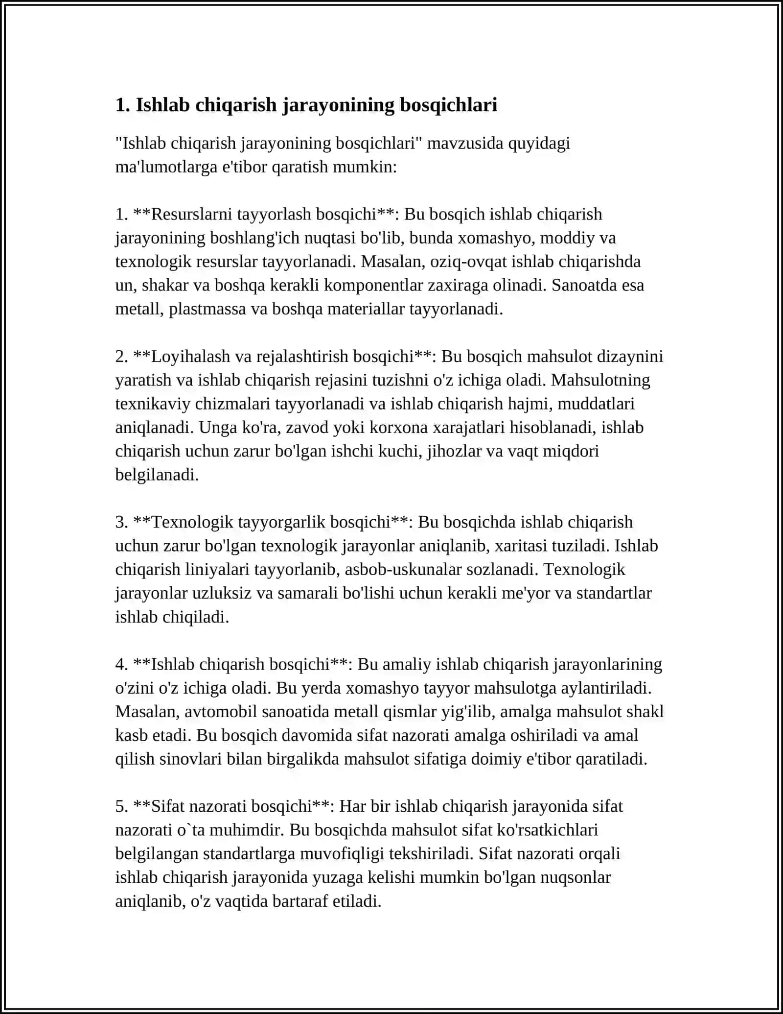 ISHLAB CHIQARISH JARAYONI, UNING NATIJALARI VA SAMARADORLIGI 3