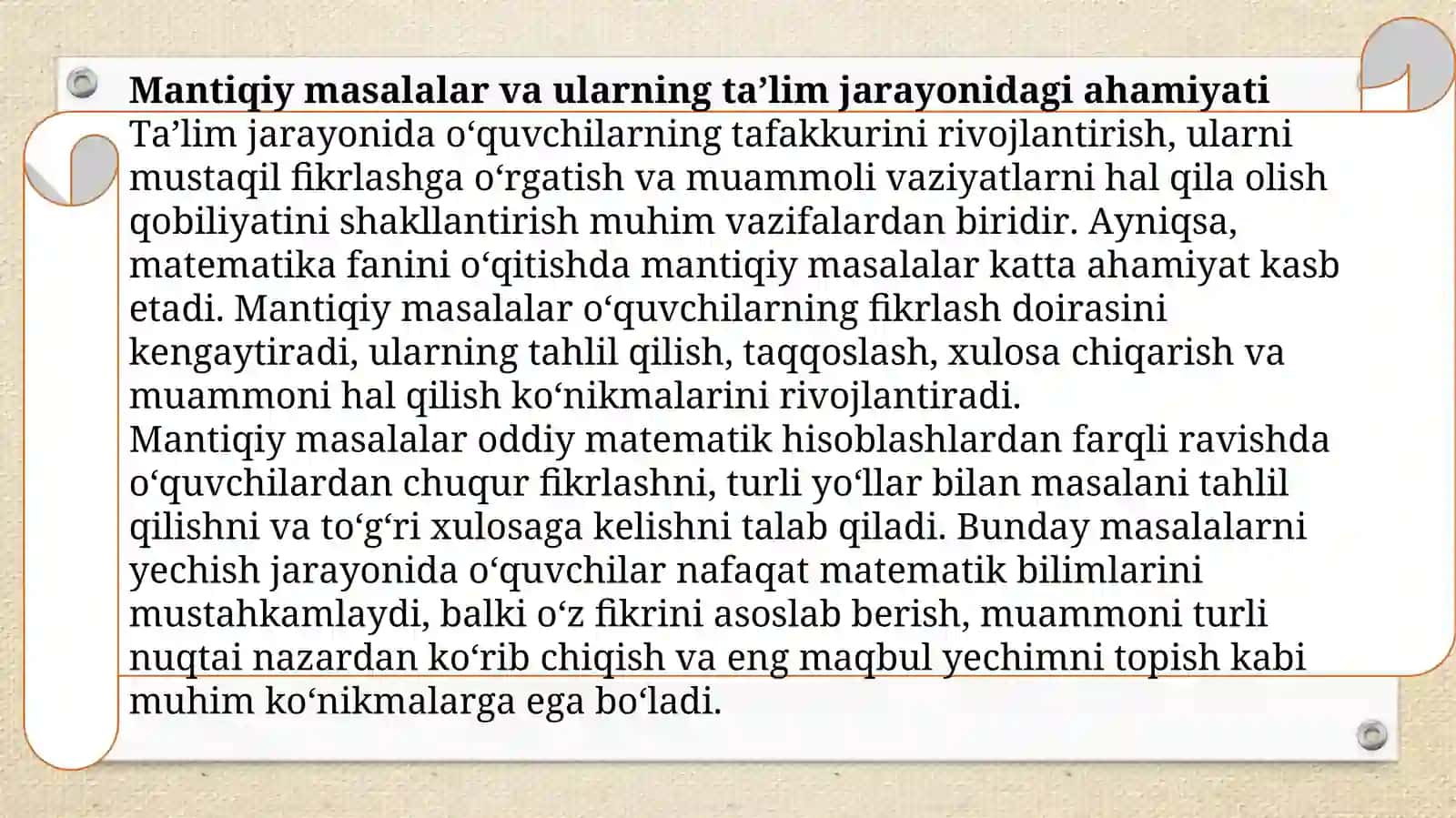 Mantiqiy masalalar orqali o‘quvchilarning ijodiy qobiliyatlarini rivojlantirish. 3