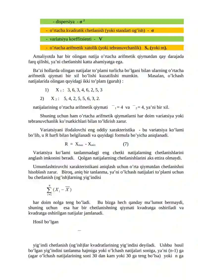 Ma'ruza. Jismoniy tarbiya va sportda bir o'lchamli o'lchash natijalarini statistik tahlil qilish 3