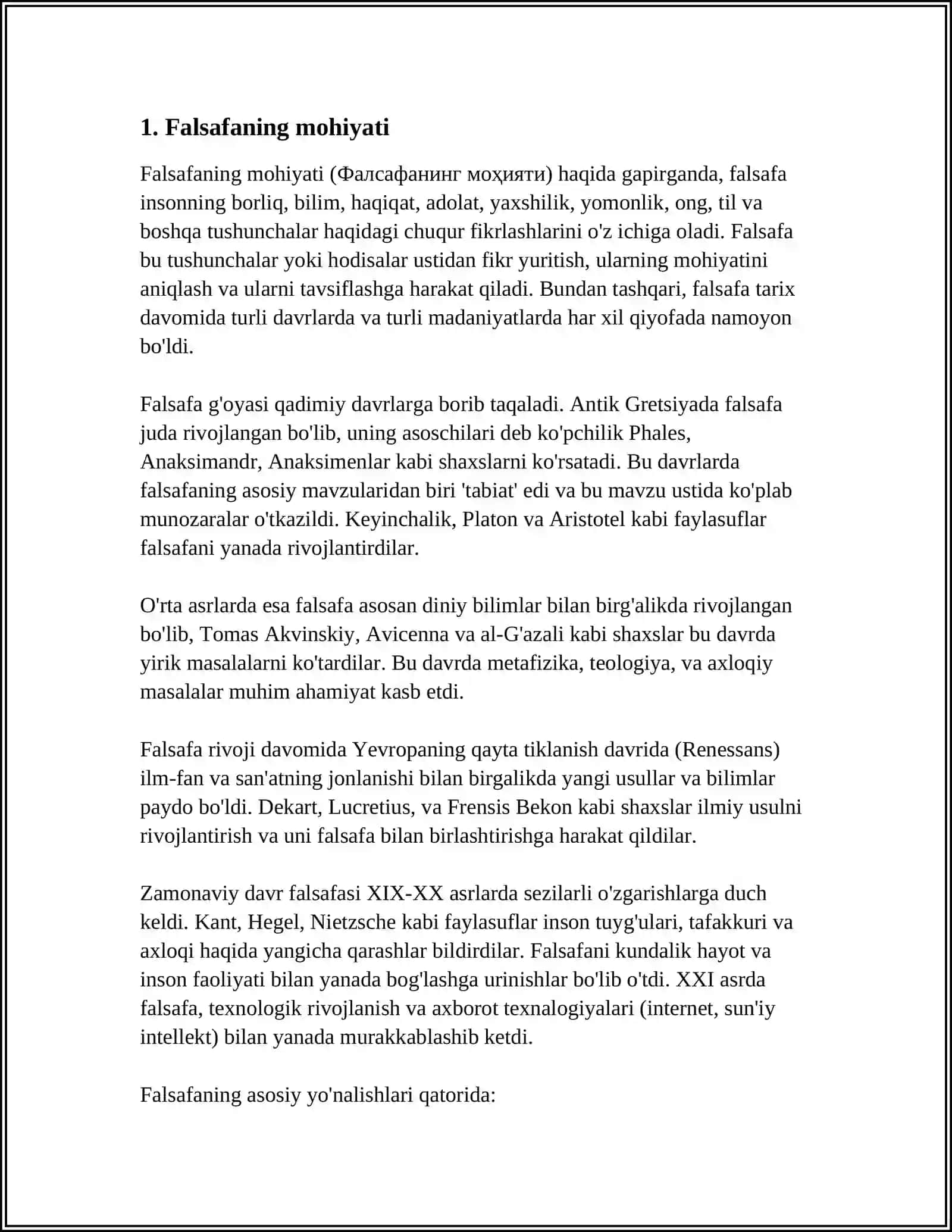 FALSAFANING MOHIYATIGA OID SHARQ VA G’ARB MUTAFAKKIRLARI TA’RIFLARINI TASNIFLASH 3