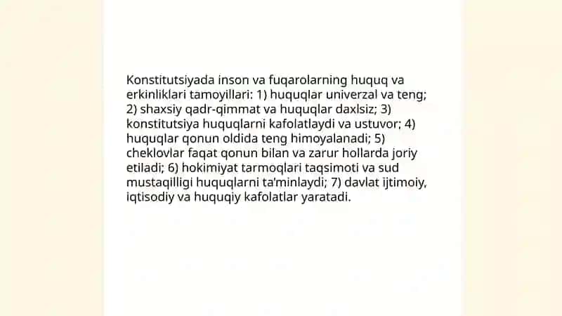 Konstitutsiyada inson va fuqarolarning huquq va erkinliklari tamoyillari 3