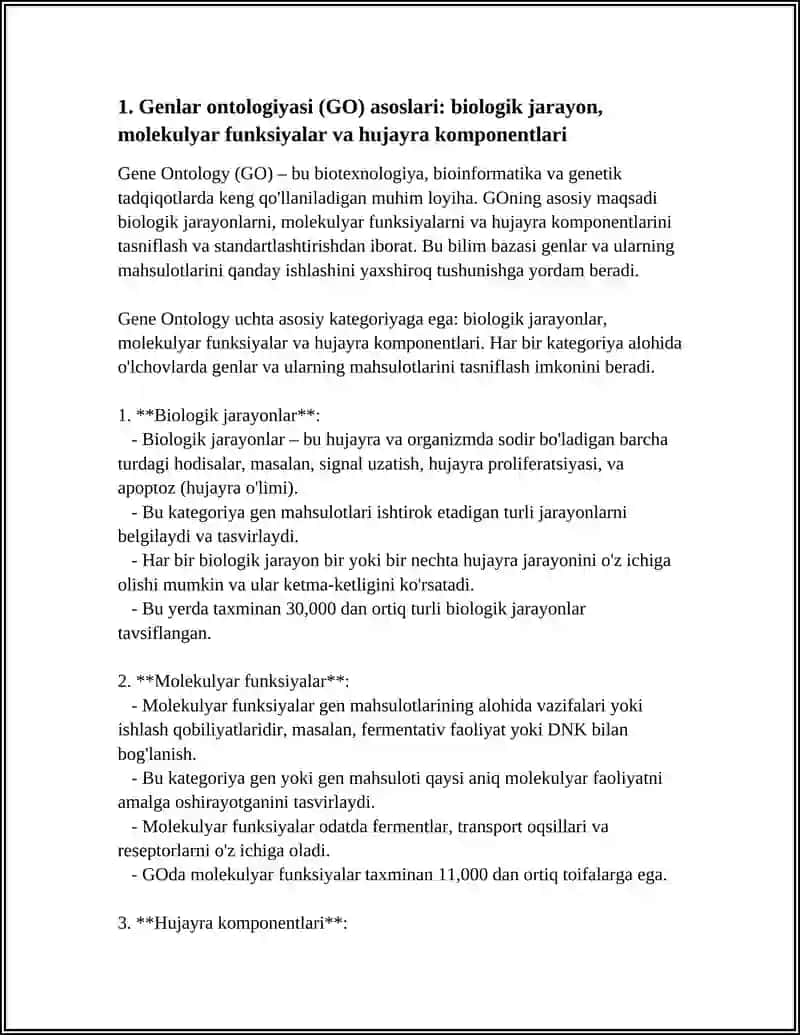 GENLAR ONTOLOGIYASI VA MOLEKULYAR FUNKSIYASI, RESTRIKTAZA FERMENTLARI BILAN ISHLASH 3