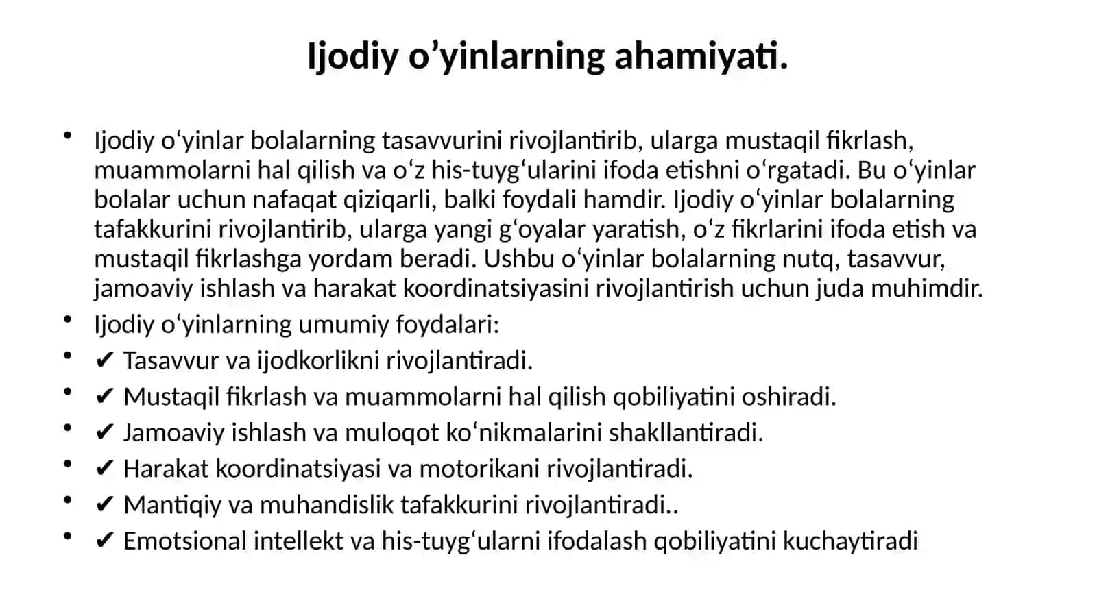 IJODIY  O’YINLAR haqida slayd 3