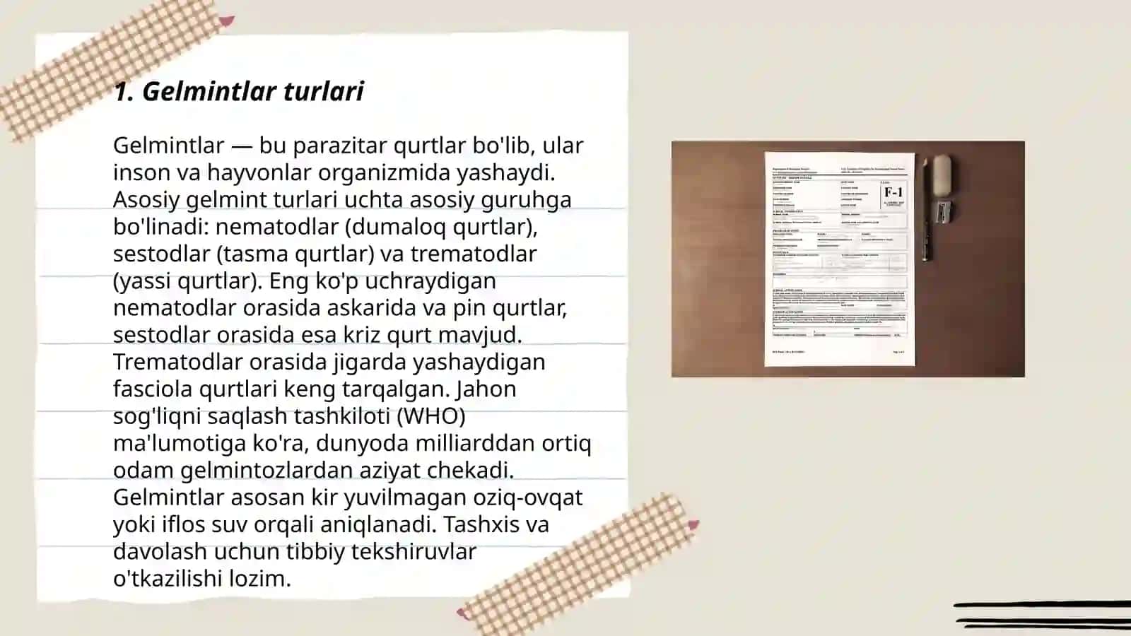Odam va hayvonlarda parazitlik qiluvchi gelmentlarni yigʻish,tekshirish va aniqlash usullari 3