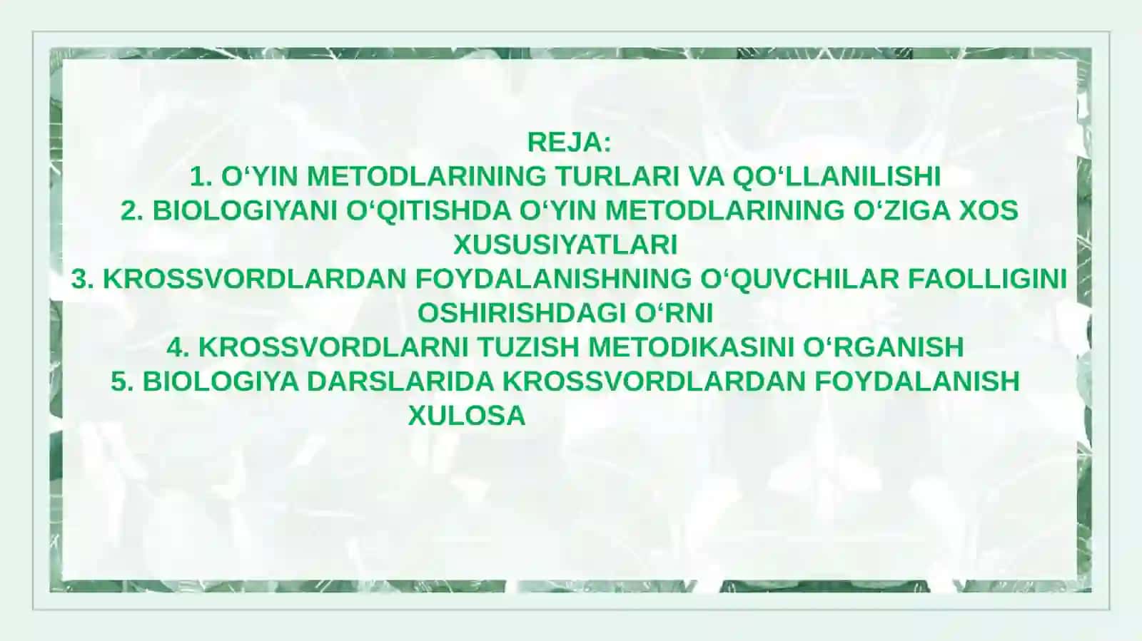 NURMAMATOVANAZIRANING BIOLOGIYA O‘QITISH METODIKASI TAQDIMOTI 3