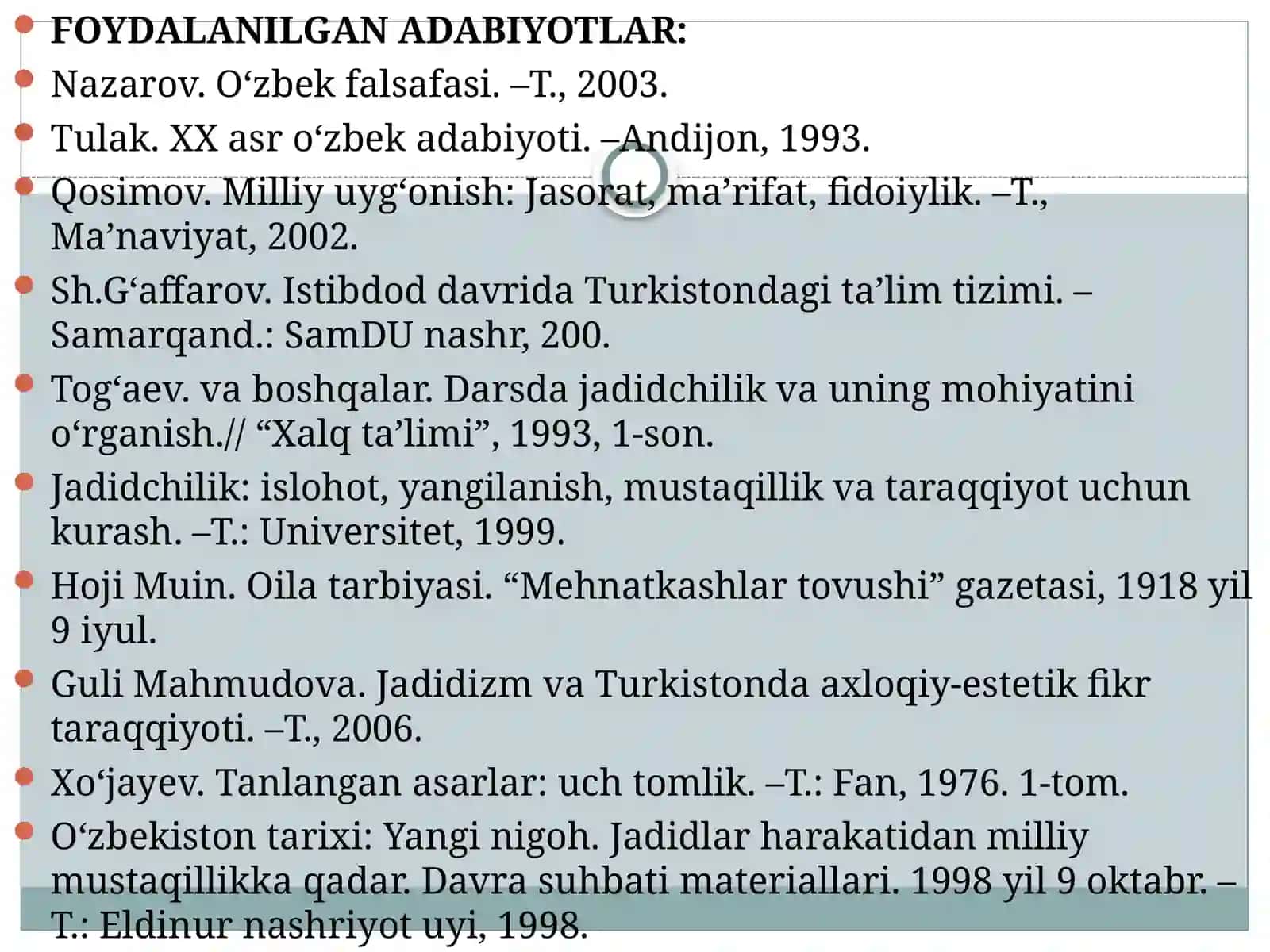 XIX asrning ikkinchi yarmi - XX asr boshlarida O‘rta Osiyo xalqlari madaniyati. 3