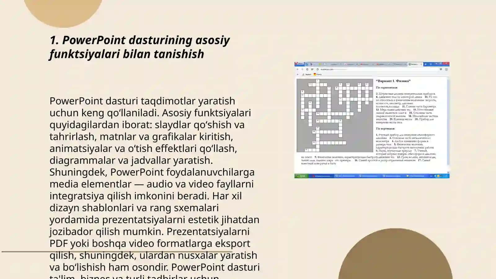 Powerpoint dasturi yordamida darslarga ko'rgazmali qurollar tayyorlashni o'rgatish 3