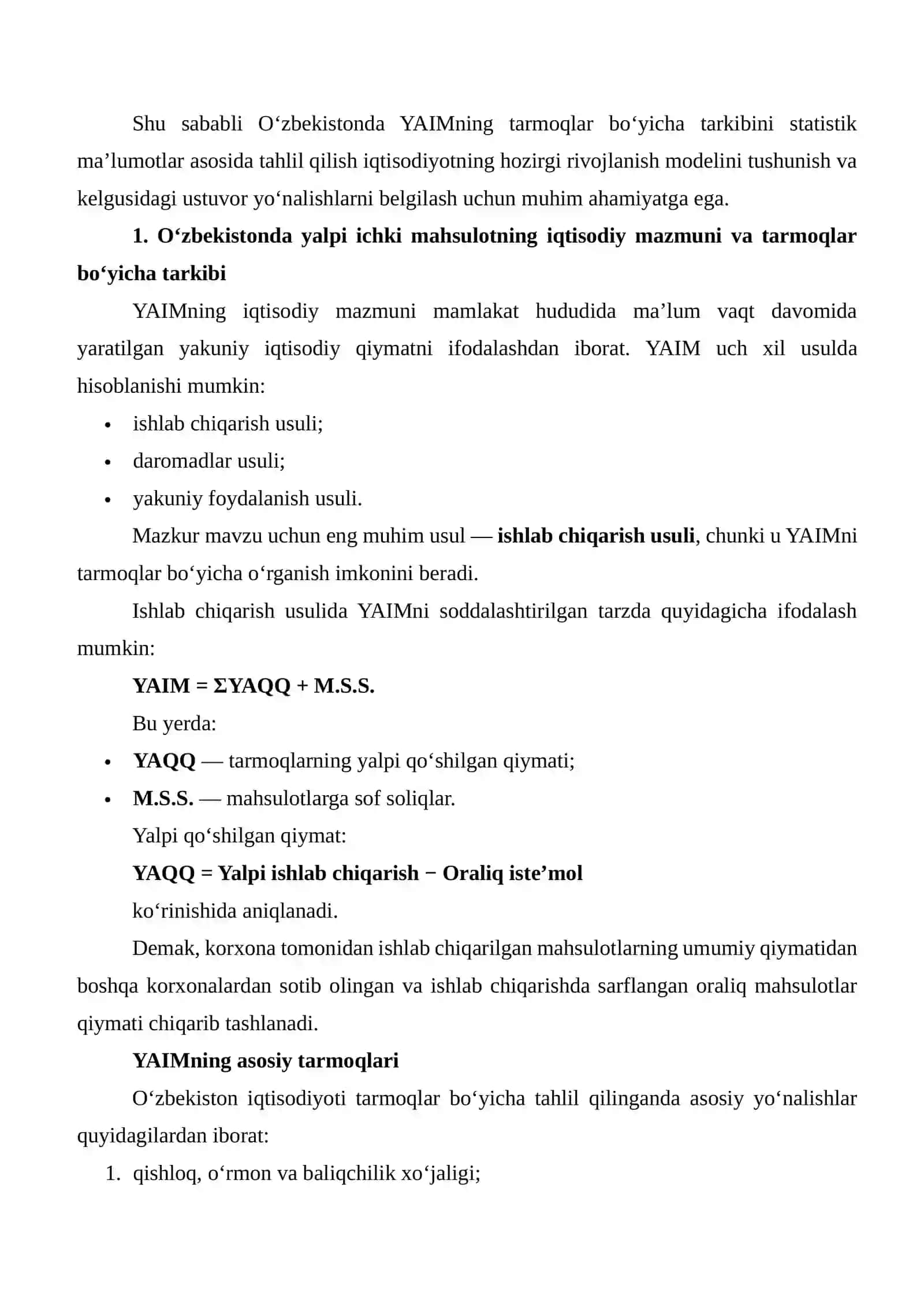 O‘zbekistonda Yalpi Ichki Mahsulotning Tarmoqlar Bo‘yicha Tarkibini Statistik Ma’lumotlar Asosida Tahlil Qilish 3
