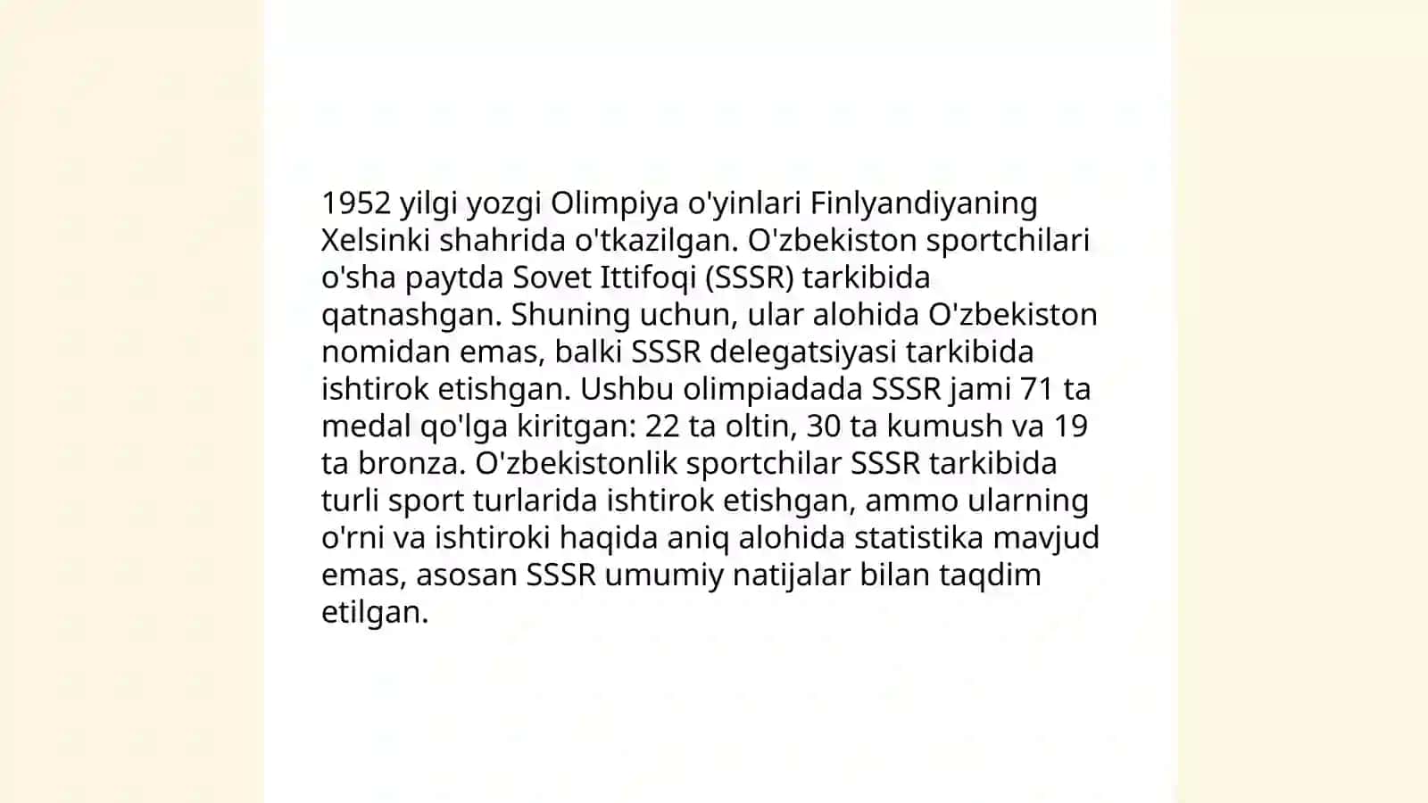 Ózbekiston sportchilarining 1952-1992 Olimpiya óyinlarida ishtiroki 3
