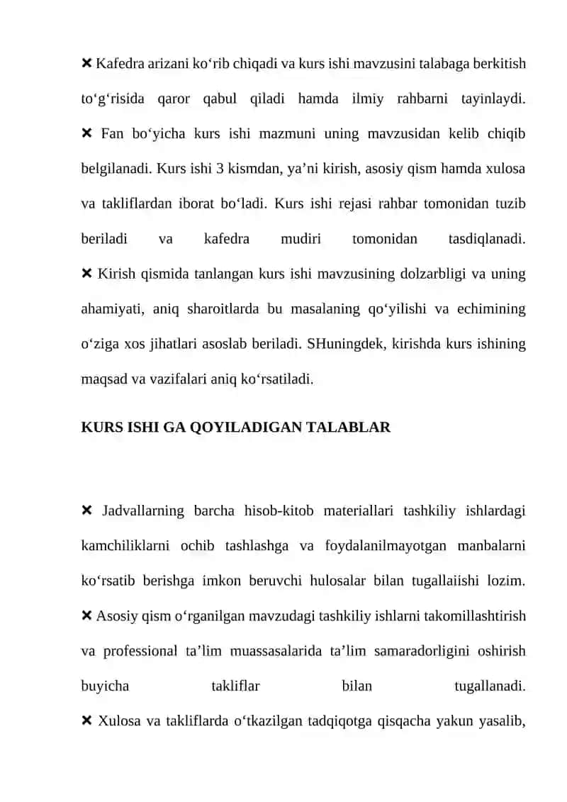 Kurs ishiga rahbarlik va kurs ishi mavzulari 3