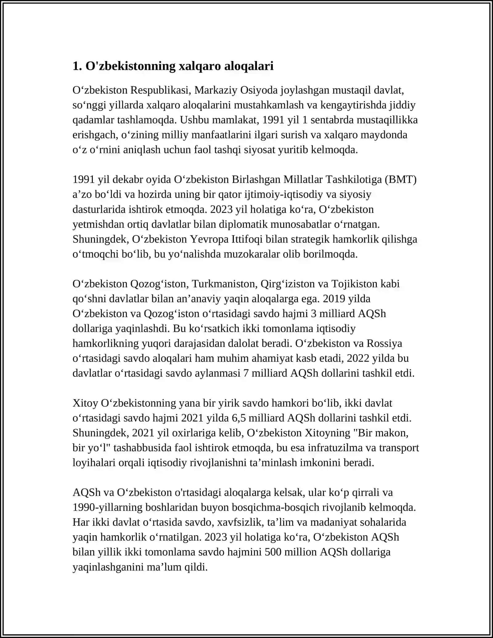 O'ZBEKISTON XALQARO MUNOSABATLARNING TENG HUQUQLI ISHTIROKCHISI 3