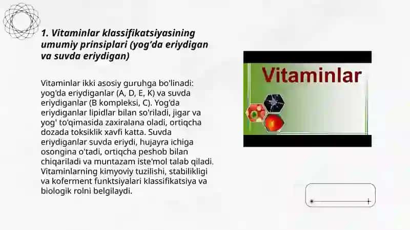 Vitaminlar klassifikatsiyasi va ularning tuzilishi, funksiyasi 3