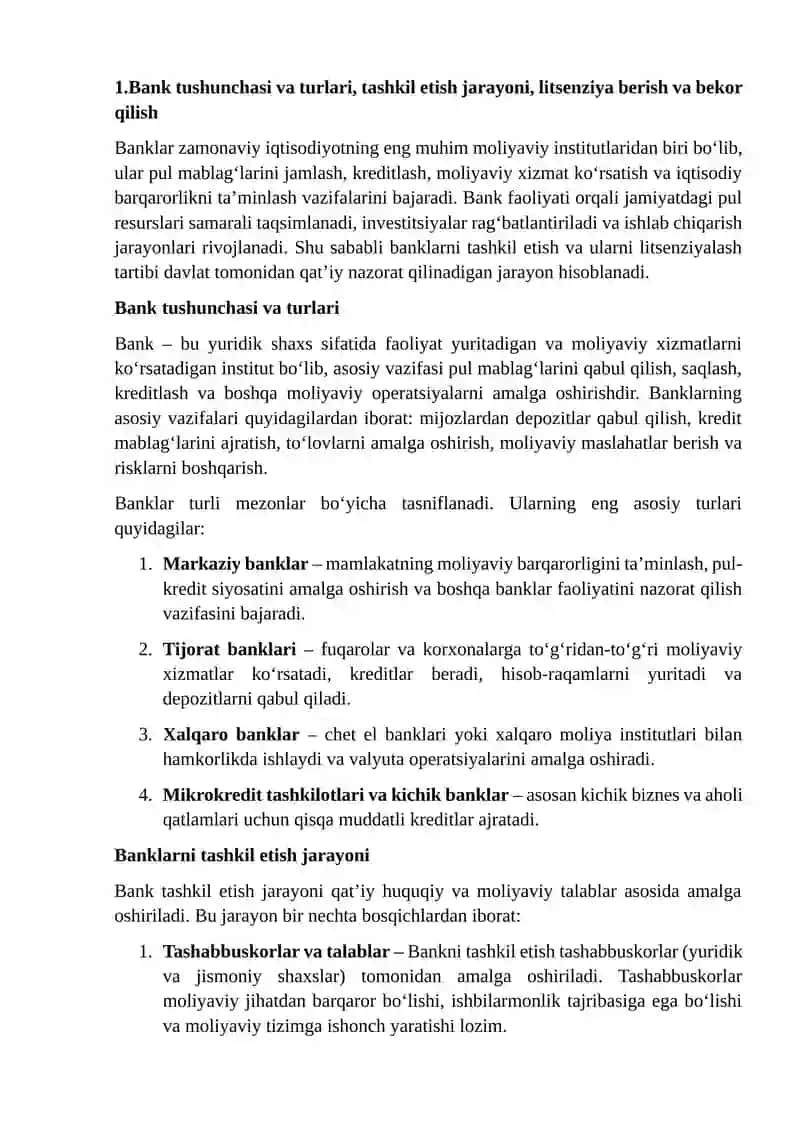 BANKLARNI TASHKIL ETISH VA LITSENZIYALASH TARTIBI 3