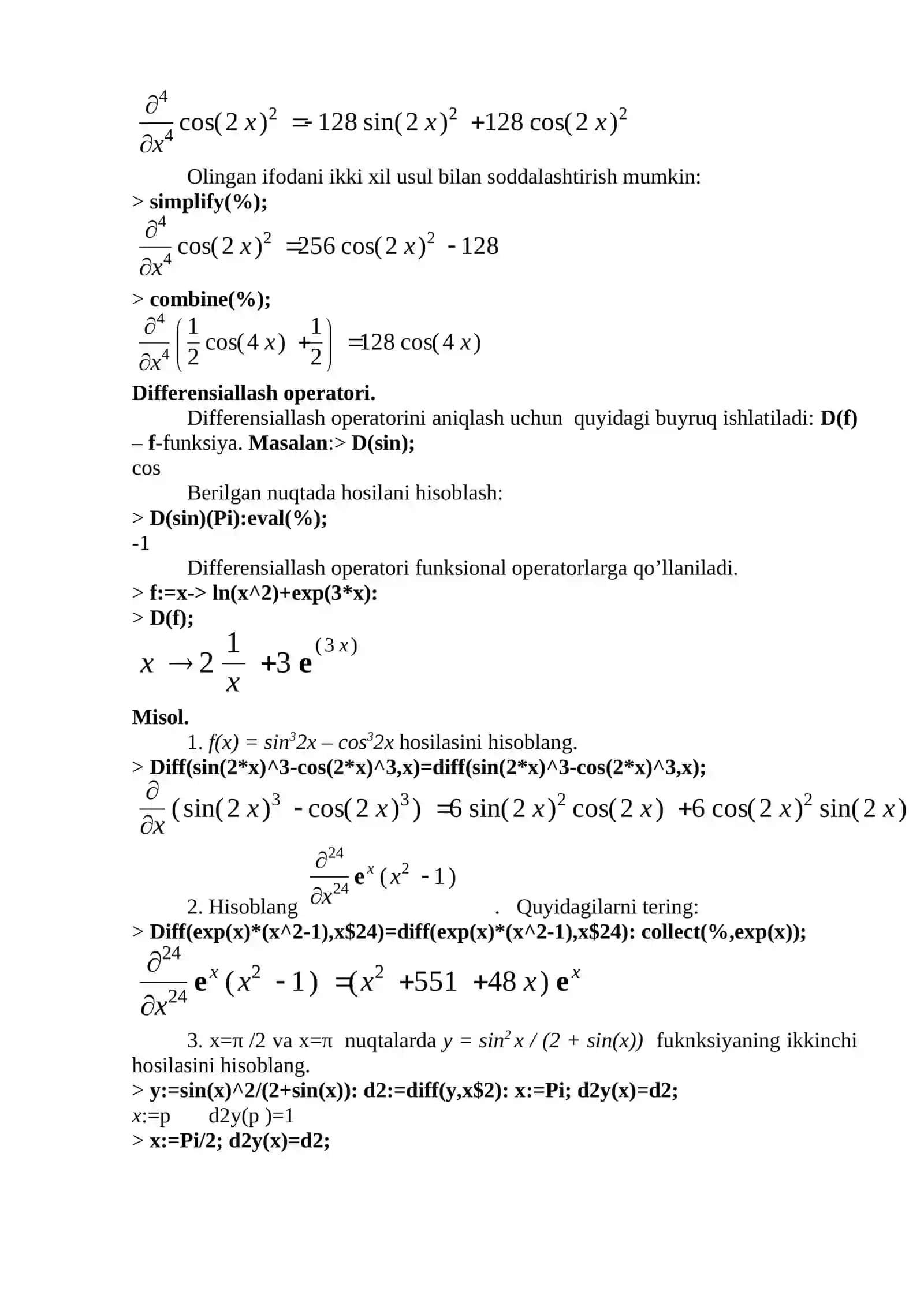 MAPLEDA MATEMATIK ANALIZ AMALIYOTI 3