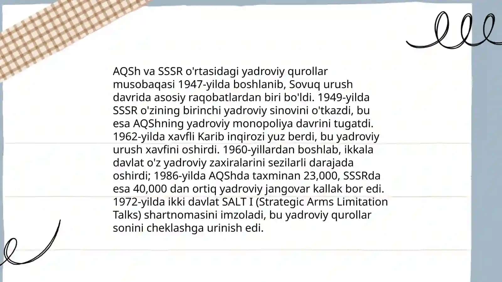 AQSH va SSSR õrtasidagi qurollanish poygasi. Sovuq urush 3