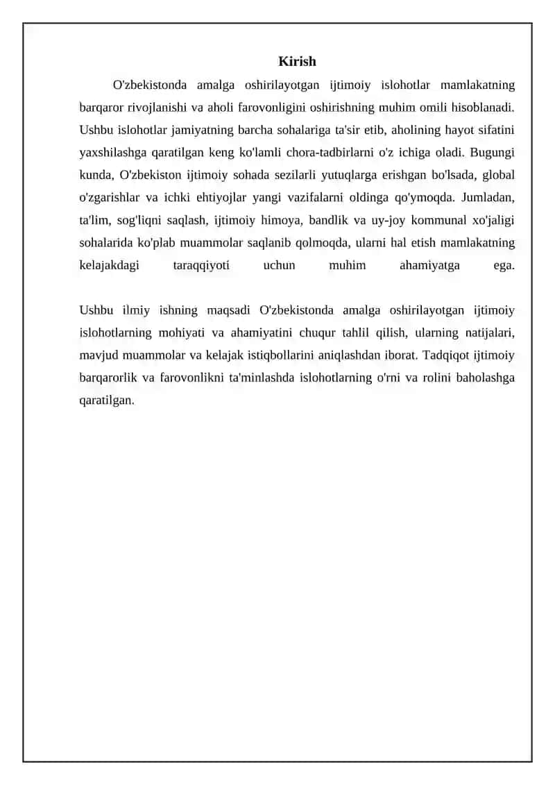 O'zbekistonda ijtimoiy islohotlar: Maqsad, yo'nalish va ahamiyat 3