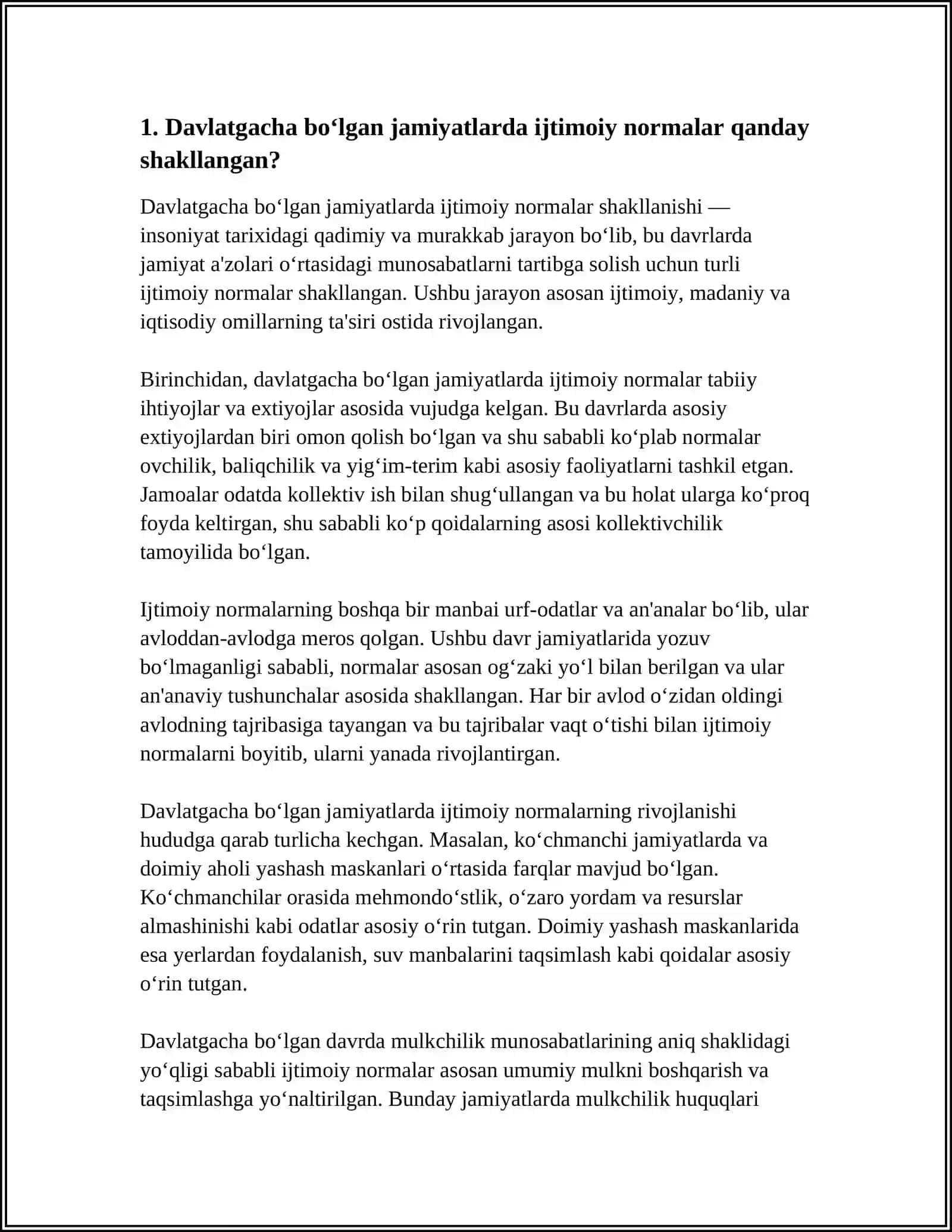 DAVLATGACHA BOʻLGAN JAMIYATLARDA IJTIMOIY NORMALAR VA IJTIMOIY HOKIMIYAT ORTIQCHA NARSALA KEREMAS 3