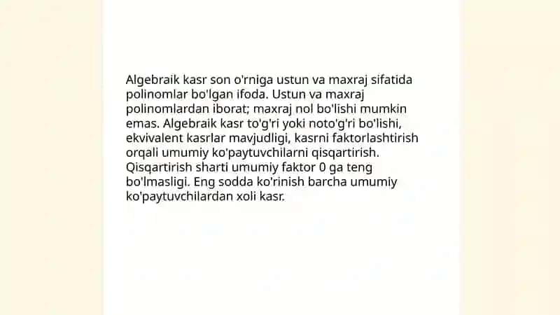 Algebraik kasr. Kasrlarni qisqartirish 3