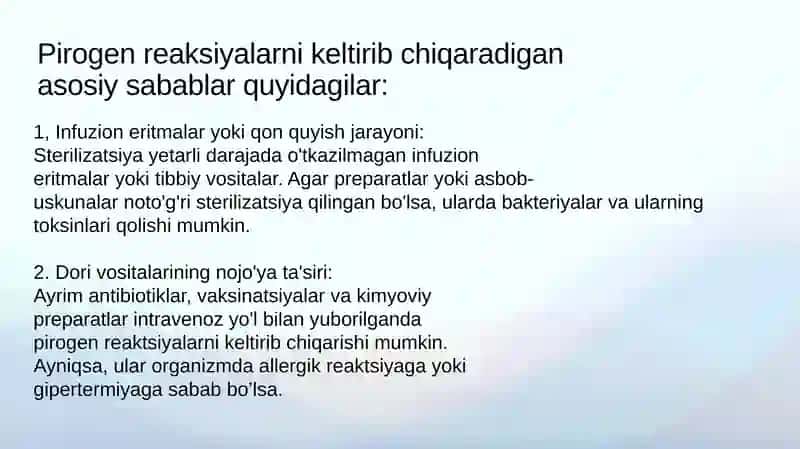 Qon quyish reaksiyalari - pirogen reaksiya, ularning oldini olish, davolash tamoyillari 3
