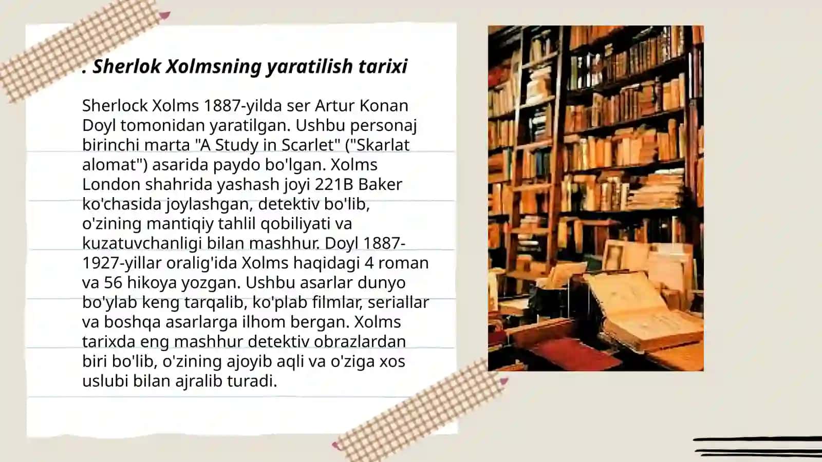 Artur Konan Doylning "Sherlok Xolms va doktor Uotsonning sarguzashtlari" asari asosida tayyorlangan taqdimot 3