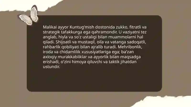 Kuntug'mish dostoni Malikai ayyor dostonidagi qahramonlarga tasnif 3