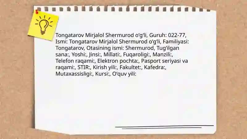 Tongatarov Mirjalol Shermurod oʻgʻli.022- 77- guruh talabasi 3