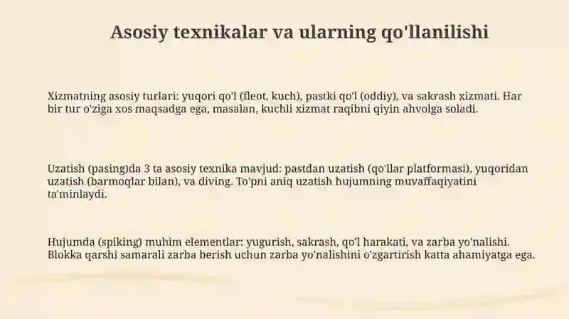 Voleybol oʻyin texnikasi va taktikasi 3