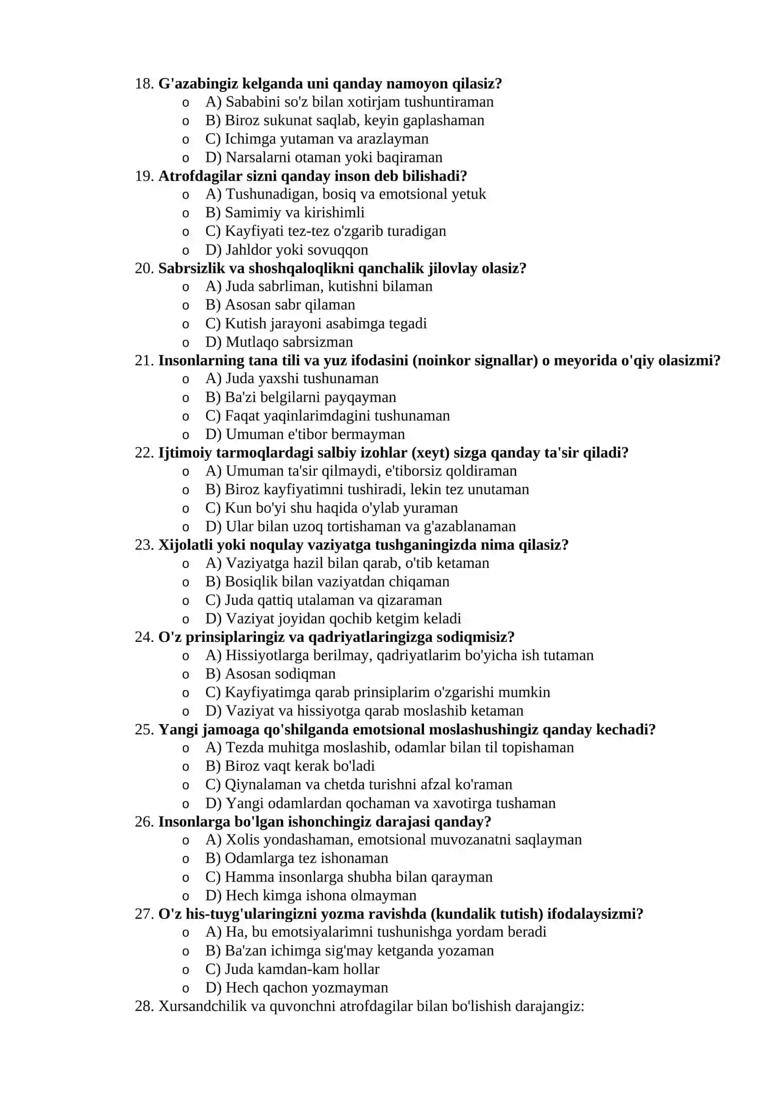 EMOTSIONAL INTELLEKT VA EMOTSIONAL BOSHQARUV TESTI 40 ta test savoli javobi bilan 3