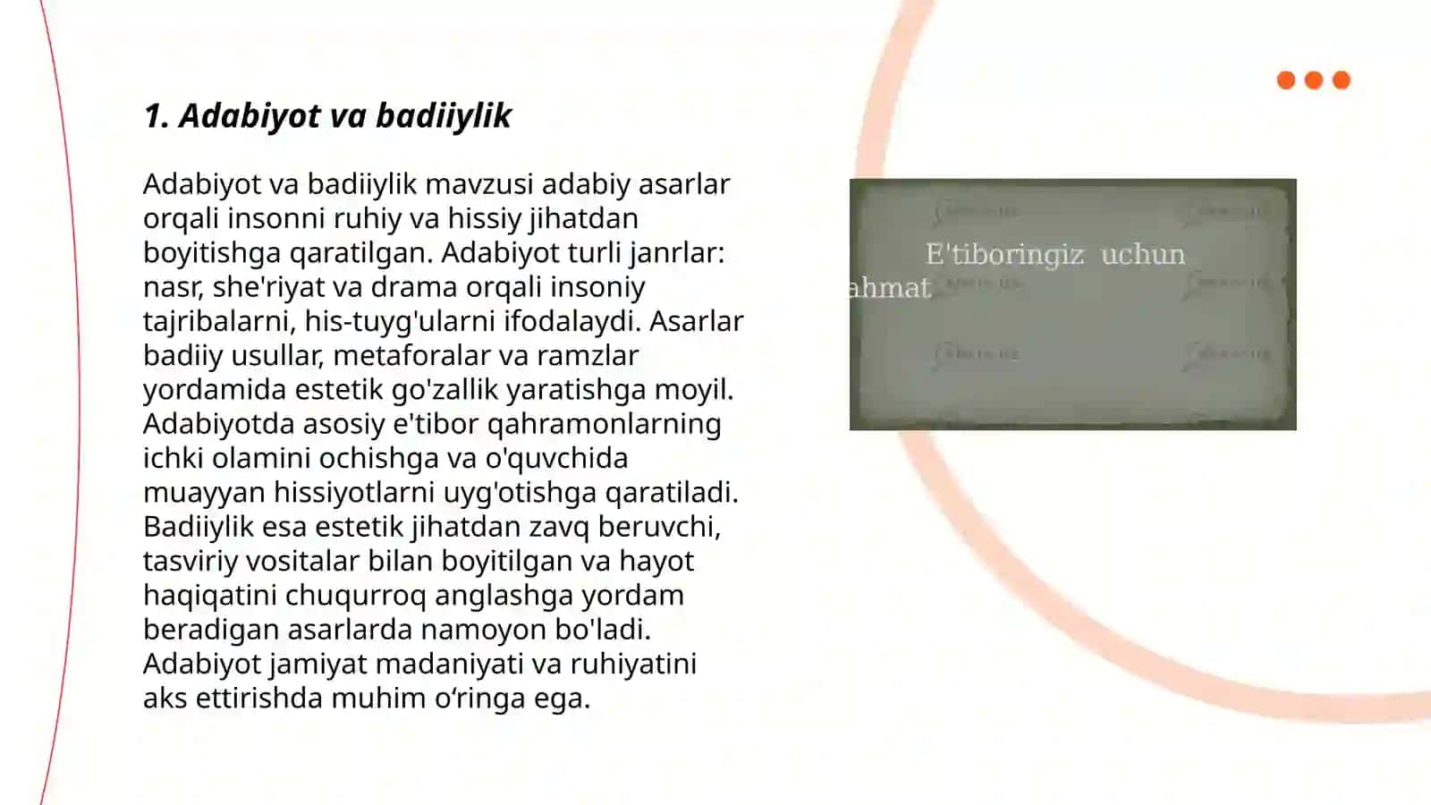 "Badiiylik bezavol yangilik" asari 3