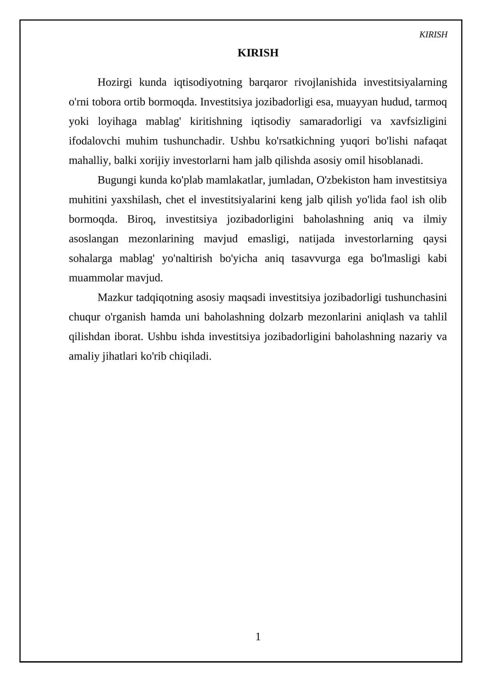 Investitsiya jozibadorligining nazariy asoslari va mohiyati 3