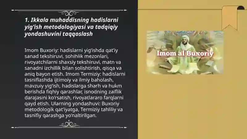 Imom Buxoriy va imom Termiziyning hadis ilmiga qoʻshgan hissalarini qiyosiy tahlili 3