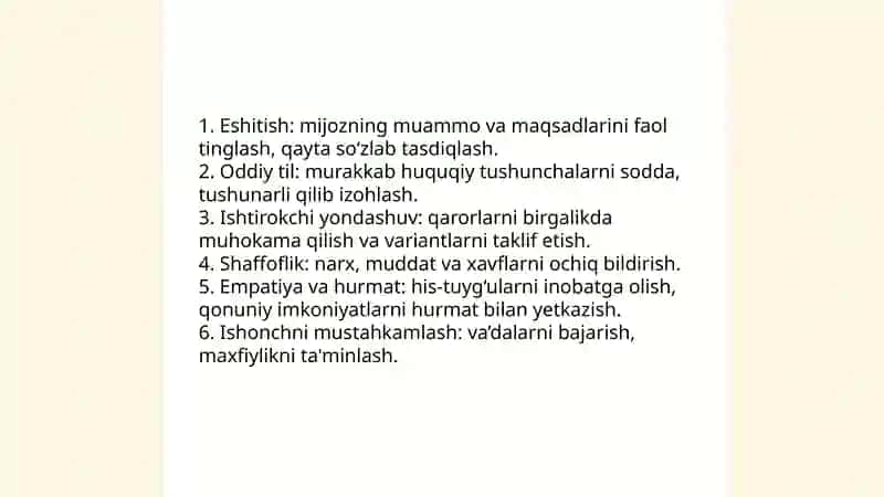 Huquqiy konsultatsiya va muzokaralarni muvaffaqiyatli olib borish metodlari 3
