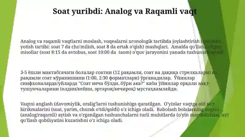 Maktabgacha ta'limda vaqt haqidagi tasavvurlarni òyin orqali tushuntiruvchi òyinlar 3