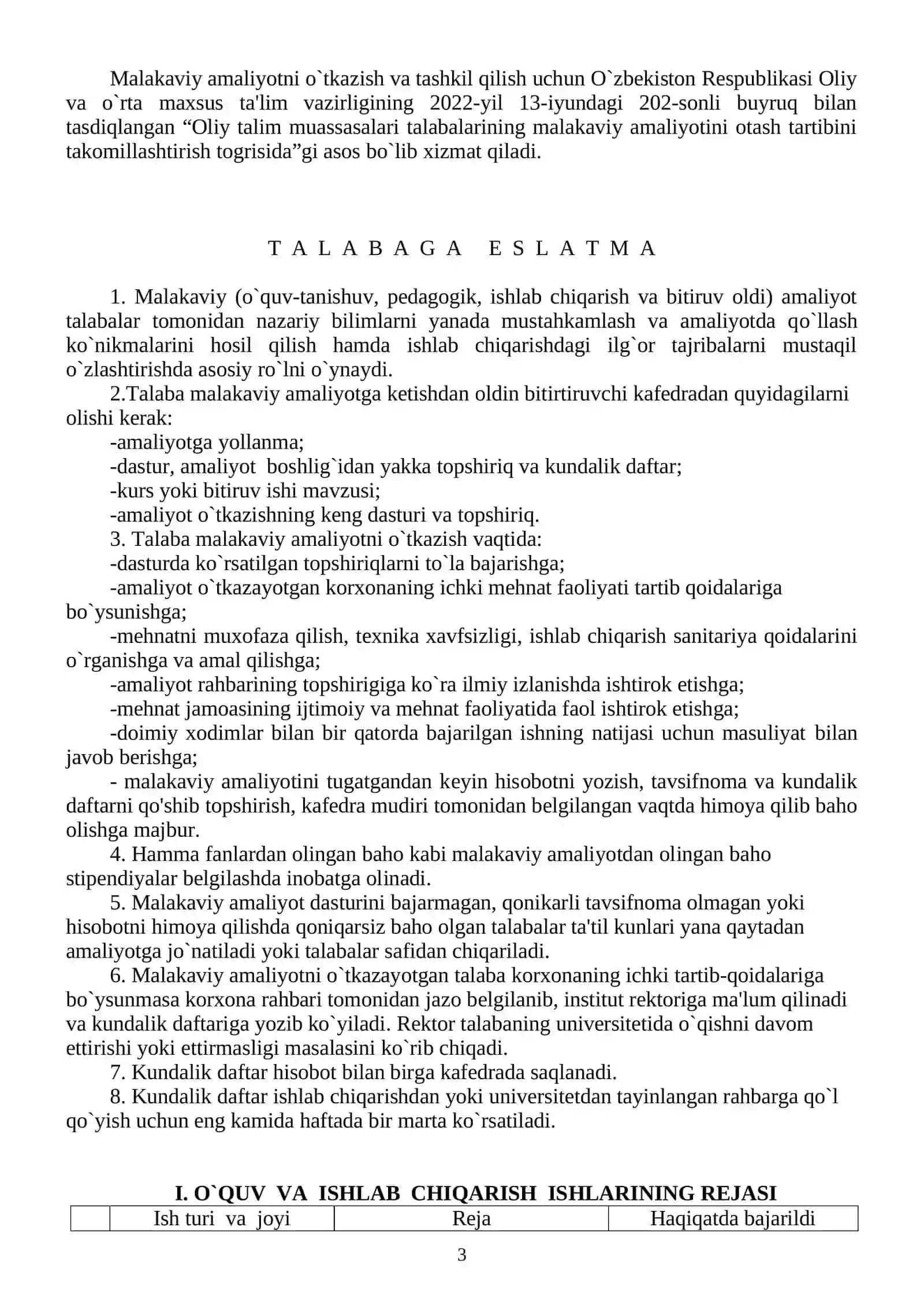 MALAKAVIY AMALIYOT KUNDALIK DAFTARI 3