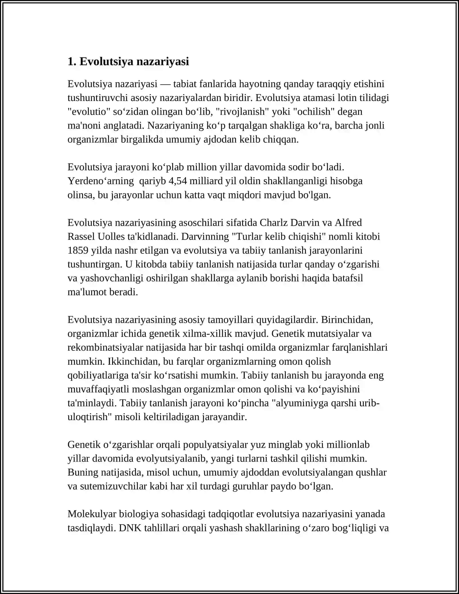 YER YUZIDA BIOLOGIK XILMA-XILLIKNING SHAKLLANISHIDA EVOLUTSION YONDASHUV 3