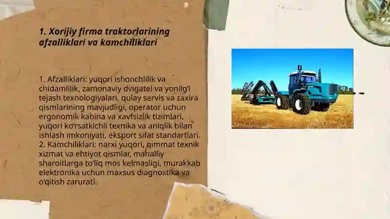 Xorijiy firma qishloq xo'jaligi texnikalarining afzalligi va kamchiligi 3
