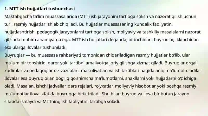 Maktabgacha ta’lim tashkilotlari ish hujjatlari, buyruq va ilova 3