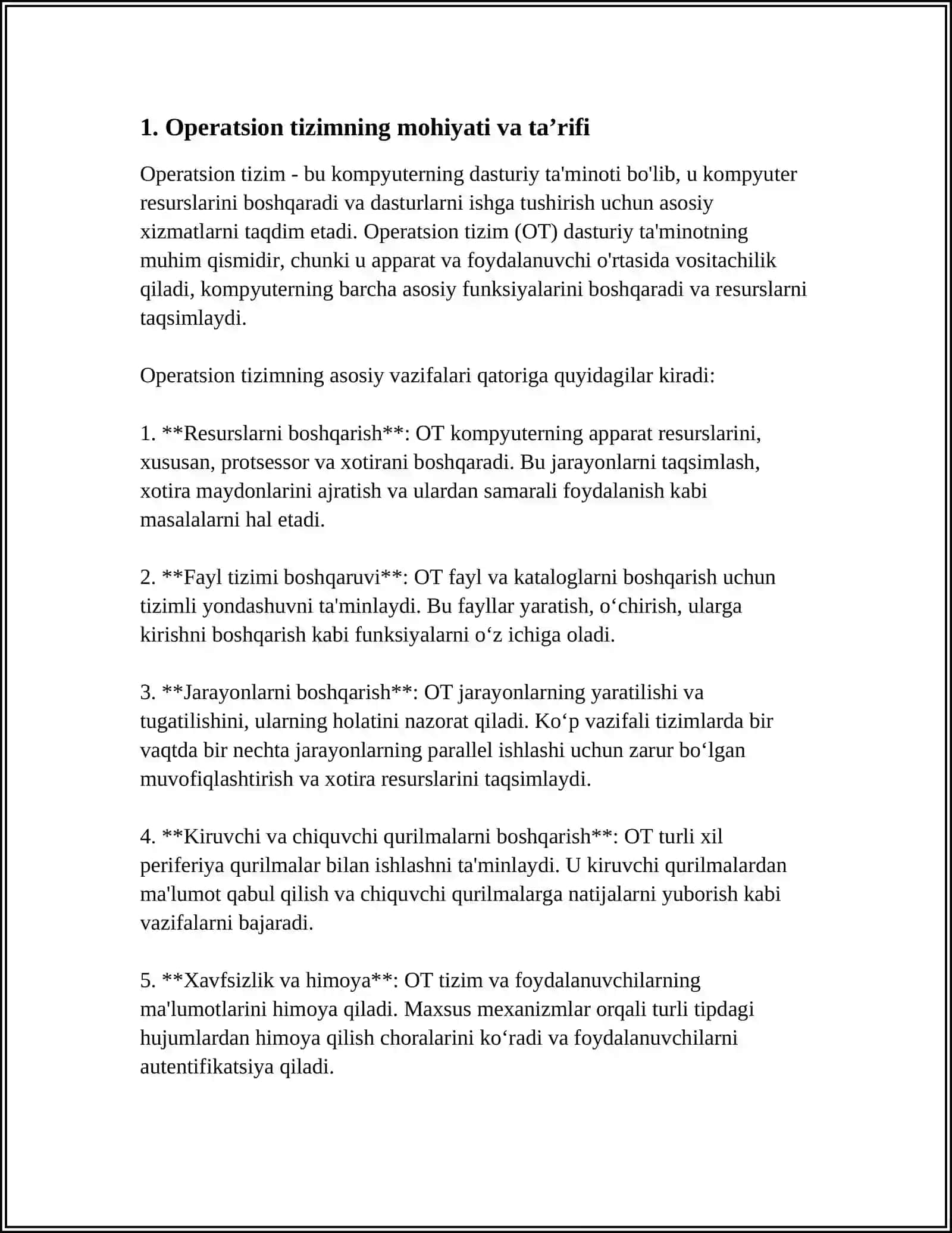 KOMPYUTERLARNING DASTURIY TA'MINOTI. OPERATSION TIZIM HAQIDA TUSHUNCHA 3